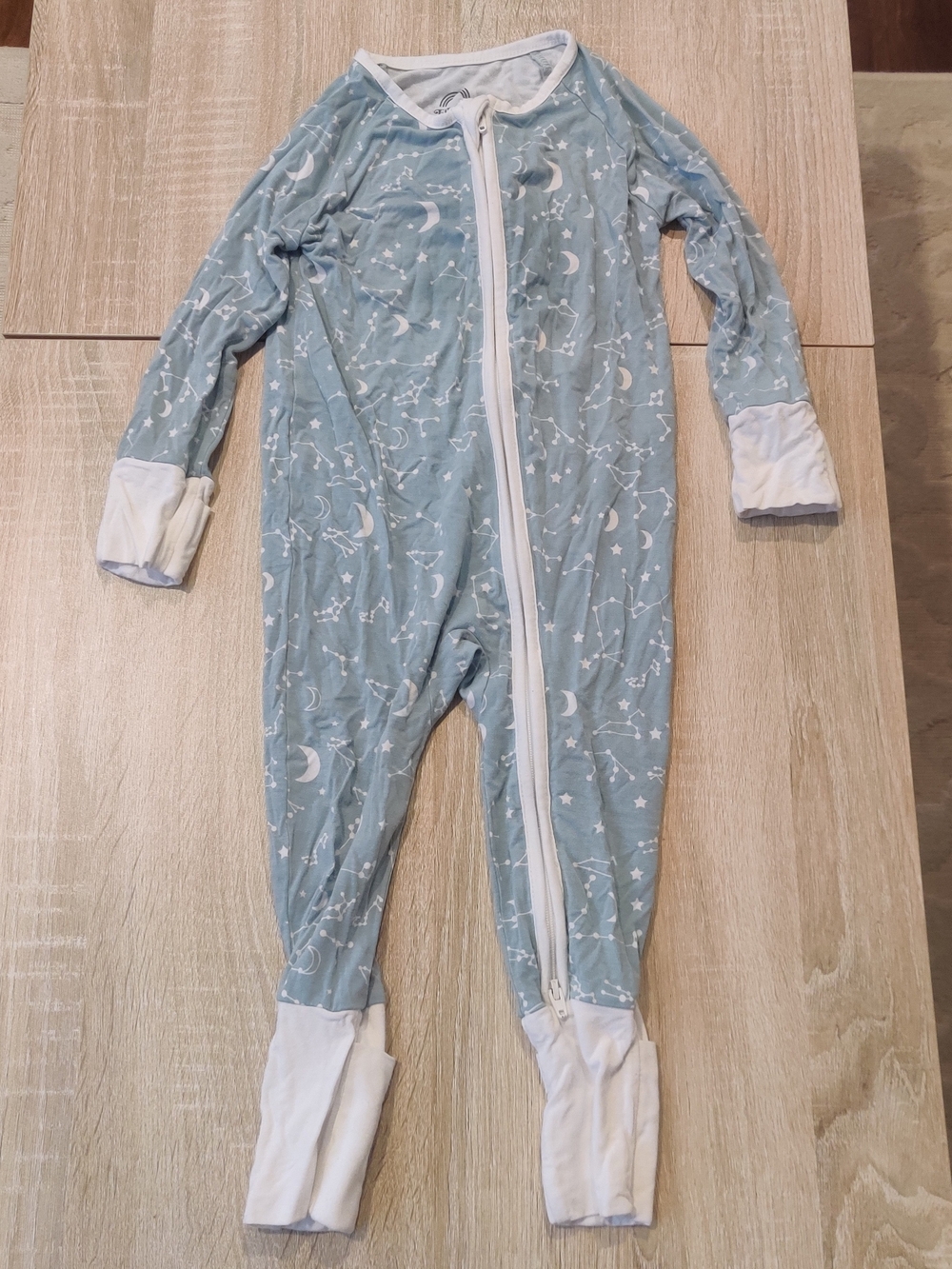 Kids Light Blue Moon & Stars Constellations One-Piece w/White Trim Size 12-18mo